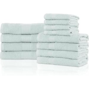 SUPERIOR 100% Ring-Spun Cotton, Bathroom, Ultra Absorbent, Super Soft, Attractive Border, Aqua Marine Eco-Friendly 12-Piece Towel Set(Aqua Marine)