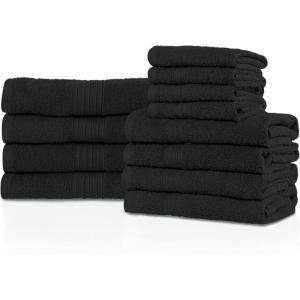 SUPERIOR 100% Ring-Spun Cotton, Bathroom, Ultra Absorbent, Super Soft, Attractive Border, Aqua Marine Eco-Friendly 12-Piece Towel Set(Black)
