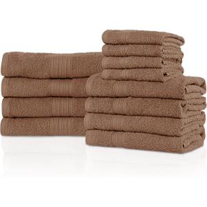 SUPERIOR 100% Ring-Spun Cotton, Bathroom, Ultra Absorbent, Super Soft, Attractive Border, Aqua Marine Eco-Friendly 12-Piece Towel Set(Coffee)