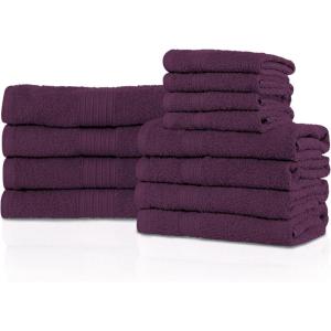 SUPERIOR 100% Ring-Spun Cotton, Bathroom, Ultra Absorbent, Super Soft, Attractive Border, Aqua Marine Eco-Friendly 12-Piece Towel Set(Eggplant)