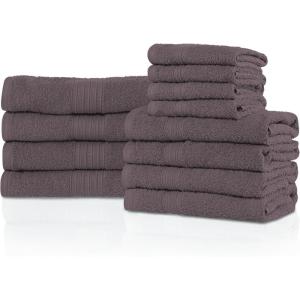 SUPERIOR 100% Ring-Spun Cotton, Bathroom, Ultra Absorbent, Super Soft, Attractive Border, Aqua Marine Eco-Friendly 12-Piece Towel Set(Graphite)