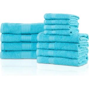 SUPERIOR 100% Ring-Spun Cotton, Bathroom, Ultra Absorbent, Super Soft, Attractive Border, Aqua Marine Eco-Friendly 12-Piece Towel Set(Turquoise)