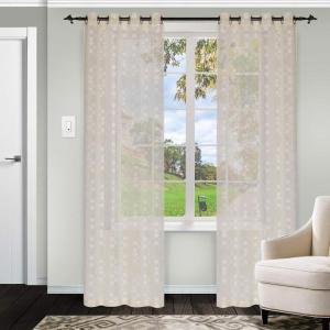 SUPERIOR Argyle Sheers Grommet Header Set of 2 Curtain Panels, Linen(Beige)
