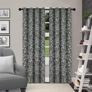 SUPERIOR Blackout Curtains, Room Darkening Window Accent for Bedroom, Sun Blocking, Thermal, Modern Bohemian Curtains, Leaves Collection, Set of 2 Panels, Rod Pocket – 52 in x 63 in, Nickel Black