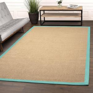SUPERIOR Classic Collection Hand Woven Jute Rug (5’X8′) – Navy Blue(Turquoise)
