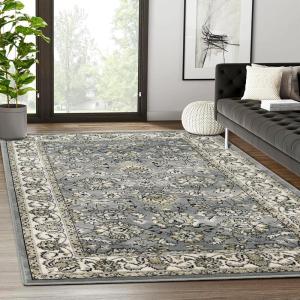 SUPERIOR Elegant Lille Collection Area Rug, 8mm Pile Height with Jute Backing, Beautiful Chic Bordered Rug Design, Anti-Static, Water-Repellent Rugs – 5ft x 8ft , Brown(Cream)