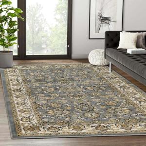 SUPERIOR Elegant Lille Collection Area Rug, 8mm Pile Height with Jute Backing, Beautiful Chic Bordered Rug Design, Anti-Static, Water-Repellent Rugs – 5ft x 8ft , Brown(Grey – Z)