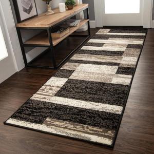 SUPERIOR Indoor Area Rug, Foam Backed, Modern Geometric Patchwork Floor Decor for Bedroom, Office, Living Room, Entryway, Hardwood Floors, Rockwood Collection, 10′ x 14′, Chocolate(A Chocolate)