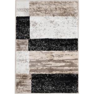 SUPERIOR Indoor Area Rug, Foam Backed, Modern Geometric Patchwork Floor Decor for Bedroom, Office, Living Room, Entryway, Hardwood Floors, Rockwood Collection, 10′ x 14′, Chocolate(Ivory Beige)