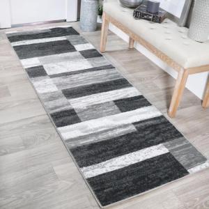 SUPERIOR Indoor Area Rug, Foam Backed, Modern Geometric Patchwork Floor Decor for Bedroom, Office, Living Room, Entryway, Hardwood Floors, Rockwood Collection, 10′ x 14′, Chocolate(Charcoal)