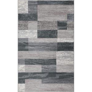 SUPERIOR Indoor Area Rug, Foam Backed, Modern Geometric Patchwork Floor Decor for Bedroom, Office, Living Room, Entryway, Hardwood Floors, Rockwood Collection, 10′ x 14′, Chocolate(Blue-taupe)