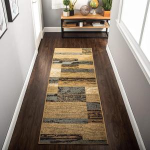 SUPERIOR Indoor Area Rug, Jute Backed, Modern Geometric Patchwork Floor Decor for Bedroom, Office, Living Room, Entryway, Hardwood Floors, Rockwood Collection, 6′ x 9′, Slate(Light Blue-beige – Z)