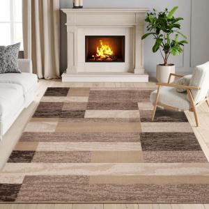 SUPERIOR Indoor Area Rug, Jute Backed, Modern Geometric Patchwork Floor Decor for Bedroom, Office, Living Room, Entryway, Hardwood Floors, Rockwood Collection, 6′ x 9′, Slate(Beige – Z)
