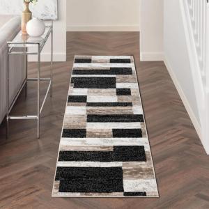 SUPERIOR Indoor Area Rug, Jute Backed, Modern Geometric Patchwork Floor Decor for Bedroom, Office, Living Room, Entryway, Hardwood Floors, Rockwood Collection, 6′ x 9′, Slate(Ivory Beige)