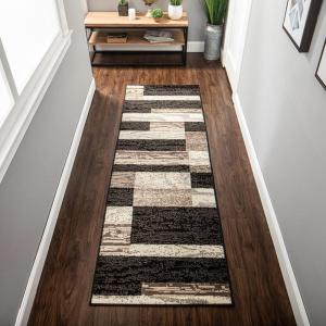 SUPERIOR Indoor Area Rug, Jute Backed, Modern Geometric Patchwork Floor Decor for Bedroom, Office, Living Room, Entryway, Hardwood Floors, Rockwood Collection, 6′ x 9′, Slate(A Chocolate)