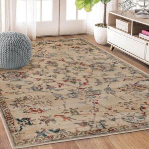SUPERIOR Indoor Area Rug or Runner, Elegant Floral Patchwork Floor Decor, Soft Rugs, Accessories for Living Room, Bedroom, Office, Dining/Kitchen, Hardwood Floors, Kennicot Collection 8ft x 10ft – Red(Red)