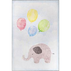 SUPERIOR Kids Indoor Area Rug, Elephant Design, Cute Rugs for Bedroom, Nursery, Playroom, Living Room, Entryway, Unique Accent, Soft Cotton Backed Rugs, Nursery Collection, 4′ x 6′, Baby Blue(Nursery – Soft Pink)
