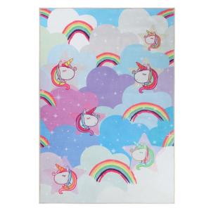 SUPERIOR Kids Indoor Area Rug, Elephant Design, Cute Rugs for Bedroom, Nursery, Playroom, Living Room, Entryway, Unique Accent, Soft Cotton Backed Rugs, Nursery Collection, 4′ x 6′, Baby Blue(Unicorn – Turquoise)