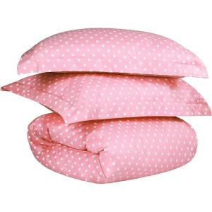 SUPERIOR Polka Dot Duvet Cover Set, Cotton Blend Bedding Sets, Soft and Wrinkle Resistant Duvet Cover with Matching Pillow Sham – Twin, Grey(Pink)