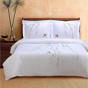 SUPERIOR Spring Embroidered Duvet Cover Set, Long-Staple Cotton, Full/Queen White(Spring)