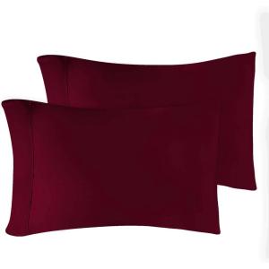 Standard Pillowcases 300-Thread Long-Staple Combed Cotton Sateen, 2-Piece Set, White(Burgundy)