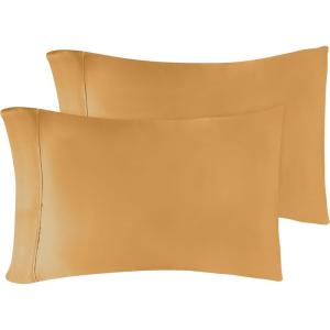 Standard Pillowcases 300-Thread Long-Staple Combed Cotton Sateen, 2-Piece Set, White(Gold)