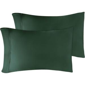 Standard Pillowcases 300-Thread Long-Staple Combed Cotton Sateen, 2-Piece Set, White(Hunter Green)