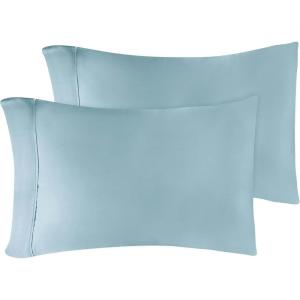 Standard Pillowcases 300-Thread Long-Staple Combed Cotton Sateen, 2-Piece Set, White(Light Blue)