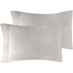 Standard Pillowcases 300-Thread Long-Staple Combed Cotton Sateen, 2-Piece Set, White(Light Grey)