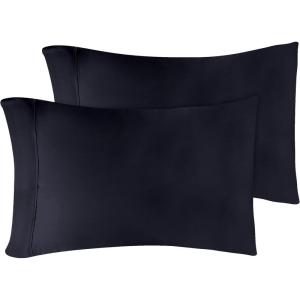 Standard Pillowcases 300-Thread Long-Staple Combed Cotton Sateen, 2-Piece Set, White(Navy Blue)