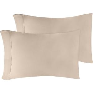 Standard Pillowcases 300-Thread Long-Staple Combed Cotton Sateen, 2-Piece Set, White(Tan)