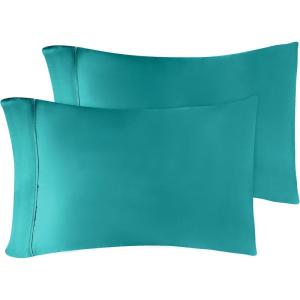 Standard Pillowcases 300-Thread Long-Staple Combed Cotton Sateen, 2-Piece Set, White(Teal)