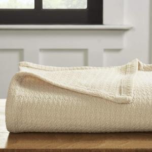 Superior 100% Cotton Toros Textured Blanket All Season Premium Thermal Blanket Woven Reversible Ultra-Soft and Warm Cotton Blankt for Bed/Couch, Waffle Stitch Collection, Full/Queen, Turquoise(Ivory)