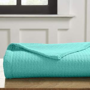 Superior 100% Cotton Toros Textured Blanket All Season Premium Thermal Blanket Woven Reversible Ultra-Soft and Warm Cotton Blankt for Bed/Couch, Waffle Stitch Collection, Full/Queen, Turquoise(Turquoise)