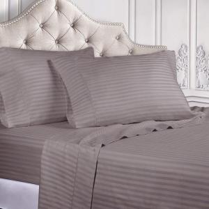 Superior 100% Egyptian Cotton 300 Thread Count Striped Bed Sheet Set, 1 Elastic Deep Pocket Fitted Sheet, 1 Flat Sheet, 2 Pillowcases, Soft Bedding, Sateen Weave, Hunter Green, Queen(Grey)