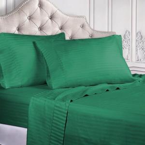 Superior 100% Egyptian Cotton 300 Thread Count Striped Bed Sheet Set, 1 Elastic Deep Pocket Fitted Sheet, 1 Flat Sheet, 2 Pillowcases, Soft Bedding, Sateen Weave, Hunter Green, Queen(Hunter Green)