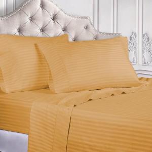 Superior 100% Egyptian Cotton 300 Thread Count Striped Bed Sheet Set, 1 Elastic Deep Pocket Fitted Sheet, 1 Flat Sheet, 2 Pillowcases, Soft Bedding, Sateen Weave, Hunter Green, Queen(Gold)
