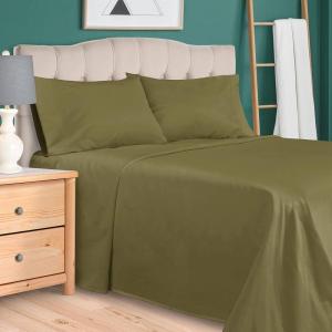 Superior 100% Egyptian Cotton 300 Thread Count Striped Bed Sheet Set, 1 Elastic Deep Pocket Fitted Sheet, 1 Flat Sheet, 2 Pillowcases, Soft Bedding, Sateen Weave, Hunter Green, Queen(Sage)