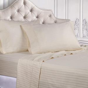 Superior 100% Egyptian Cotton 300 Thread Count Striped Bed Sheet Set, 1 Elastic Deep Pocket Fitted Sheet, 1 Flat Sheet, 2 Pillowcases, Soft Bedding, Sateen Weave, Hunter Green, Queen(Ivory)