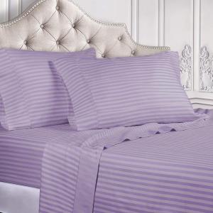Superior 100% Egyptian Cotton 300 Thread Count Striped Bed Sheet Set, 1 Elastic Deep Pocket Fitted Sheet, 1 Flat Sheet, 2 Pillowcases, Soft Bedding, Sateen Weave, Hunter Green, Queen(Lavender)