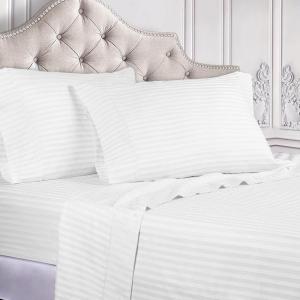 Superior 100% Egyptian Cotton 300 Thread Count Striped Bed Sheet Set, 1 Elastic Deep Pocket Fitted Sheet, 1 Flat Sheet, 2 Pillowcases, Soft Bedding, Sateen Weave, Hunter Green, Queen(White)