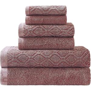 Superior 100% Egyptian Cotton 500 GSM 6 Piece Towel Set, 2 Face, 2 Hand, 2 Towels, Ideal For Bathroom, Kitchen or Beach, Quick Dry, Jacquard and Solid, Mid-Weight, Coral(Rumba Red)