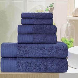 Superior 100% Egyptian Cotton 500 GSM 6 Piece Towel Set, 2 Face, 2 Hand, 2 Towels, Ideal For Bathroom, Kitchen or Beach, Quick Dry, Jacquard and Solid, Mid-Weight, Coral(Navy Blue)