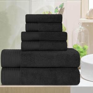 Superior 100% Egyptian Cotton 500 GSM 6 Piece Towel Set, 2 Face, 2 Hand, 2 Towels, Ideal For Bathroom, Kitchen or Beach, Quick Dry, Jacquard and Solid, Mid-Weight, Coral(Black)