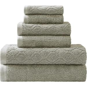 Superior 100% Egyptian Cotton 500 GSM 6 Piece Towel Set, 2 Face, 2 Hand, 2 Towels, Ideal For Bathroom, Kitchen or Beach, Quick Dry, Jacquard and Solid, Mid-Weight, Coral(Sage)