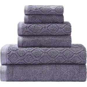 Superior 100% Egyptian Cotton 500 GSM 6 Piece Towel Set, 2 Face, 2 Hand, 2 Towels, Ideal For Bathroom, Kitchen or Beach, Quick Dry, Jacquard and Solid, Mid-Weight, Coral(Lilac)