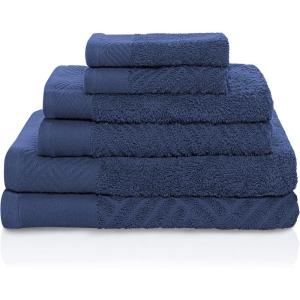 Superior 100% Egyptian Cotton 500 GSM 6 Piece Towel Set, 2 Face, 2 Hand, 2 Towels, Ideal For Bathroom, Kitchen or Beach, Quick Dry, Jacquard and Solid, Mid-Weight, Coral(Royal Blue)