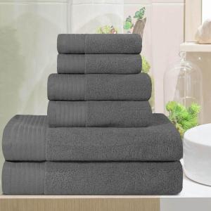 Superior 100% Egyptian Cotton 500 GSM 6 Piece Towel Set, 2 Face, 2 Hand, 2 Towels, Ideal For Bathroom, Kitchen or Beach, Quick Dry, Jacquard and Solid, Mid-Weight, Coral(Grey)
