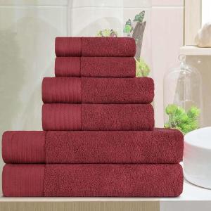 Superior 100% Egyptian Cotton 500 GSM 6 Piece Towel Set, 2 Face, 2 Hand, 2 Towels, Ideal For Bathroom, Kitchen or Beach, Quick Dry, Jacquard and Solid, Mid-Weight, Coral(Maroon)