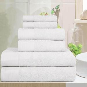 Superior 100% Egyptian Cotton 500 GSM 6 Piece Towel Set, 2 Face, 2 Hand, 2 Towels, Ideal For Bathroom, Kitchen or Beach, Quick Dry, Jacquard and Solid, Mid-Weight, Coral(White)